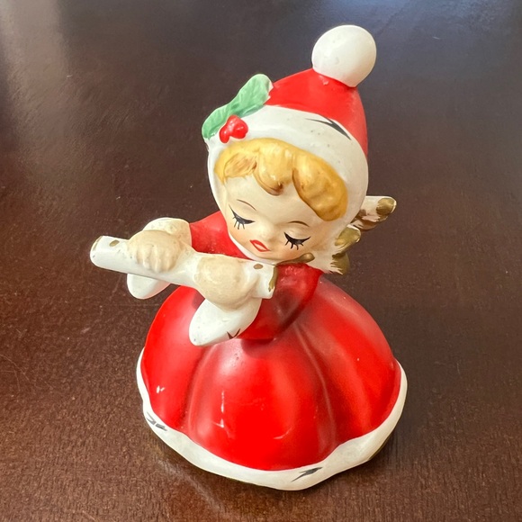 Vintage MCM Napcoware Napco Red Christmas Angel Playing Flute Figurine X-7258 - Picture 3 of 10